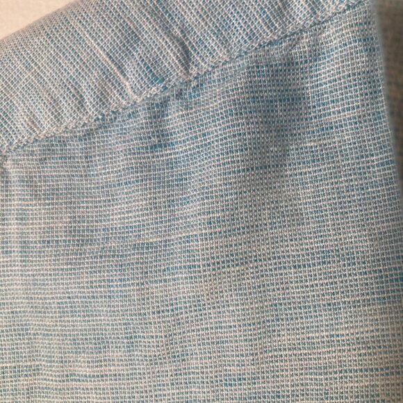 Womens Kim Rogers Linen Blend Button Shirt Short Sleeve Greenish S Blue White - Picture 5 of 8